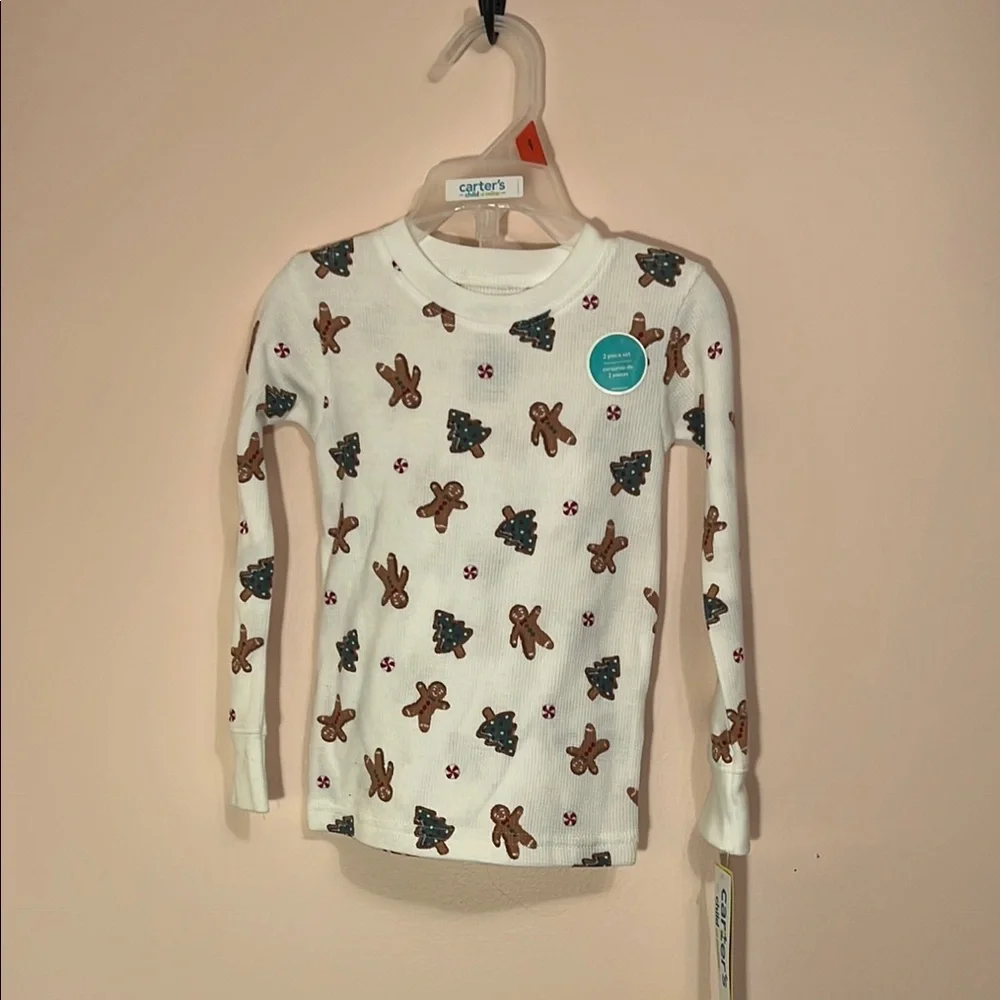 Kids Holiday Gingerbread & Tree Pajama Top - White